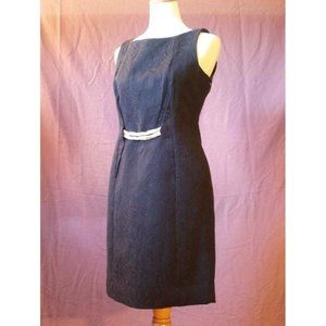Taylor Cotton Jacquard Sheath Dress Black Pearl Rhinestone 10 NEW